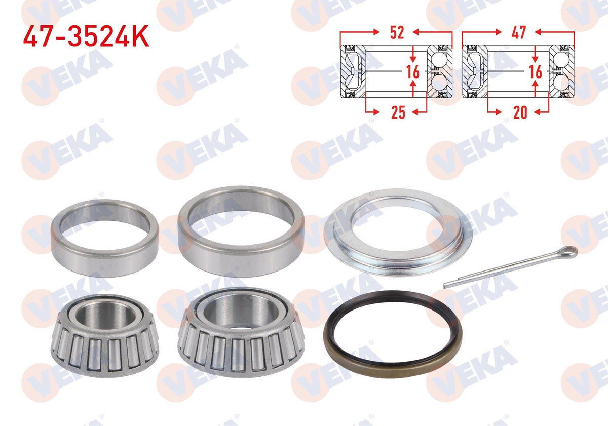 Veka 47-3524K Rear Wheel Bearing Kit E.M 52X25x16 / 47X20x16 Renault 12 / Toros 1.3-1.4 1971-2000 — Wheel Bearings