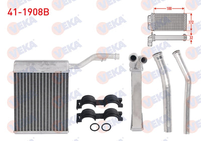 Veka 41-1908B Heater Core Brazing Ford Focus II 1.6 TDCi 2004-2011 / Focus II 1.6i 2004-2011 / C-Max I 1.6 TDCi 2007-2011 / Kuga I 2.0 TDCi 2008-2013 / Mazda 3 1.6 2003-2009 / Volvo