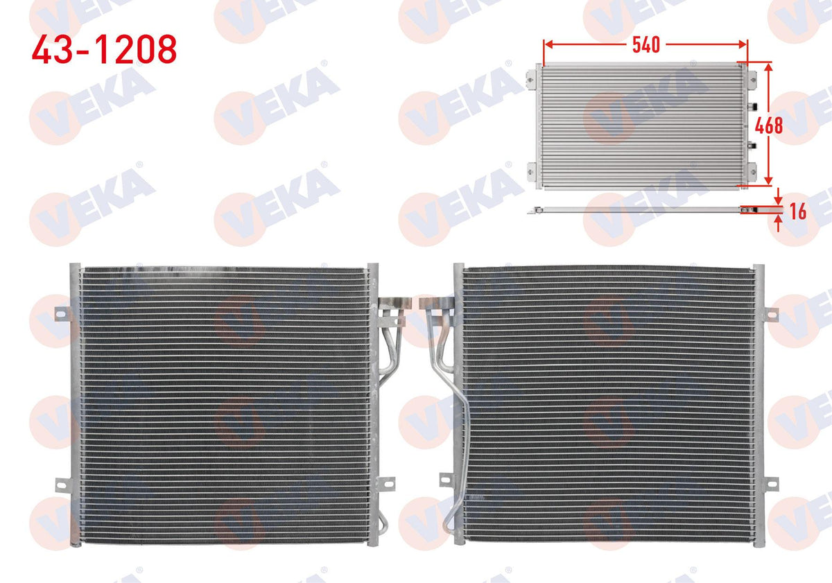 Veka 43-1208 A/C Condenser Jeep Cherokee 2.4, 2.5 4X4 2001-2008 / 2.8 Crd 2010 — Condensers & Evaporators