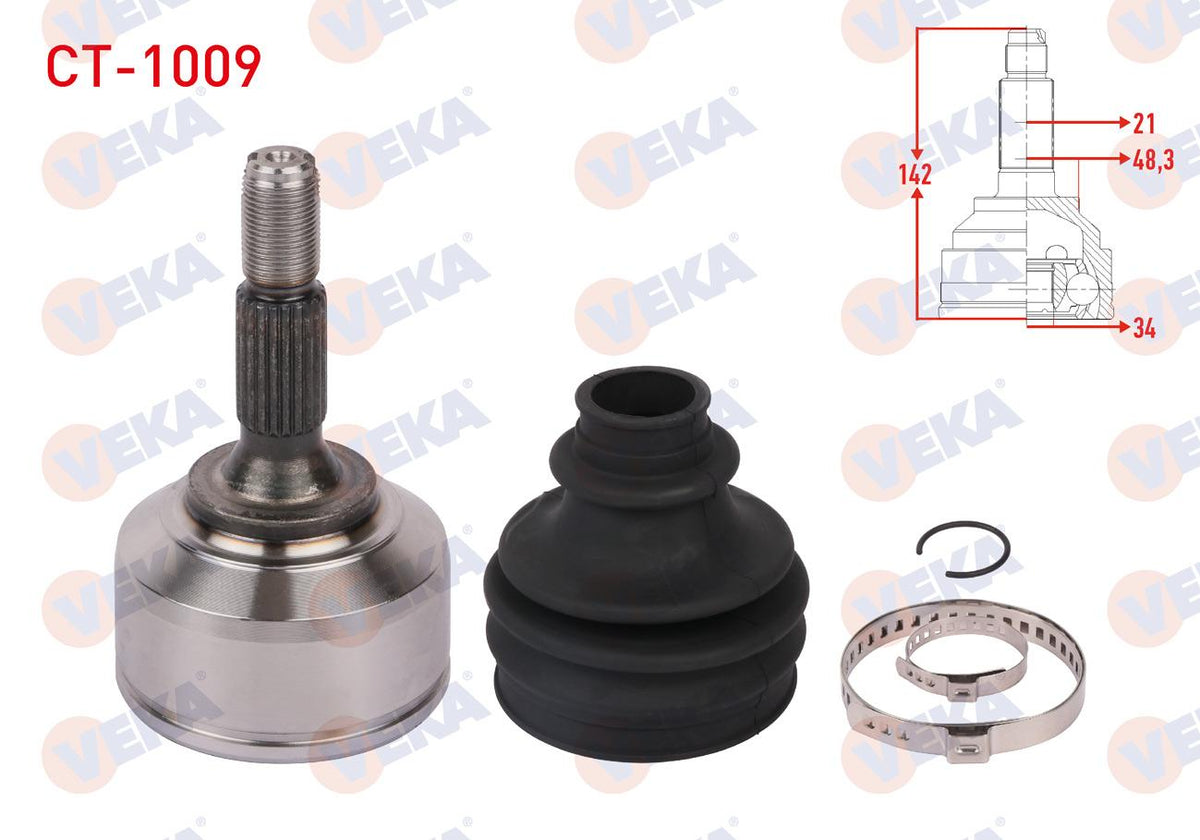 Veka CT-1009 CV Joint Left-Right Front Outer Length 142mm Citroen C3 III 1.6 Blue HDi 2018-/ C4 Ca — Axles, CV Joints & Boots