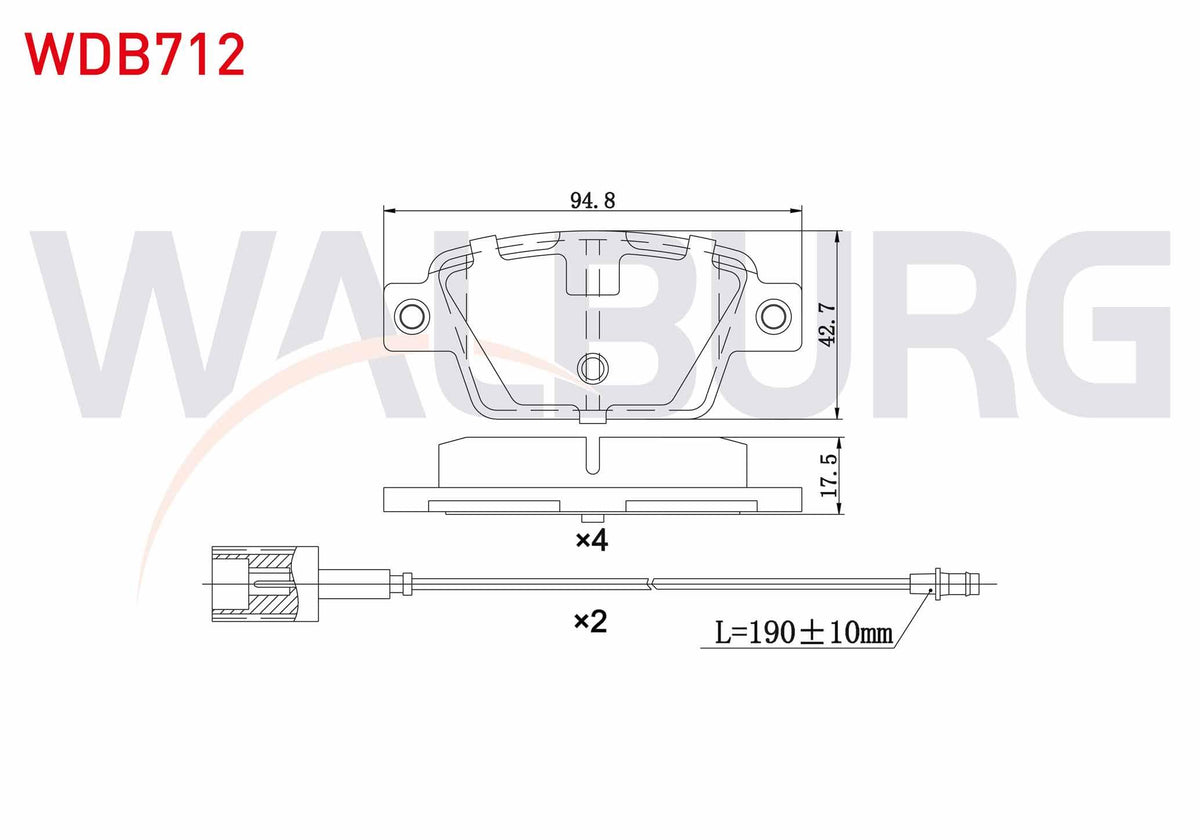 WALBURG WDB712 Brake Pad Pair with Connector Rear Fiat Bravo II (198) 1.6 Mjt 17,3mm 2006 — Brake Pads