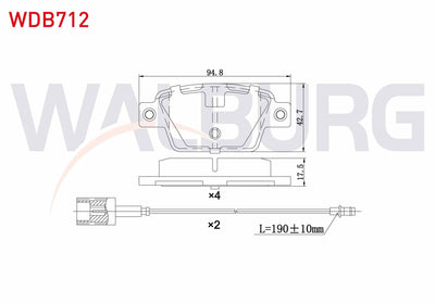 WALBURG WDB712 Brake Pad Pair with Connector Rear Fiat Bravo II (198) 1.6 Mjt 17,3mm 2006 — Brake Pads