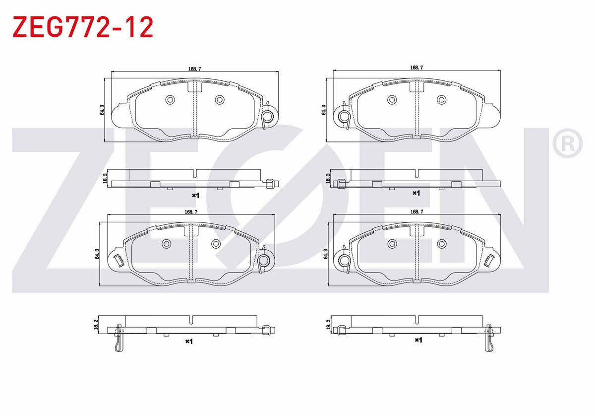 Zegen ZEG772-12 Brake Pad Front with Wear Indicator Ford Transit (V184) Front Wheel Drive 2.0 TDCi-2.3 16V-2.4 DI-2.4 TDCi-2.4 Tde 2000-2006