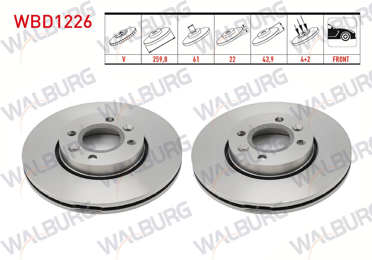 WALBURG WBD1226 Brake Disc Front Air 4 Bjn 259,8X22x61x43 — Brake Rotors & Drums