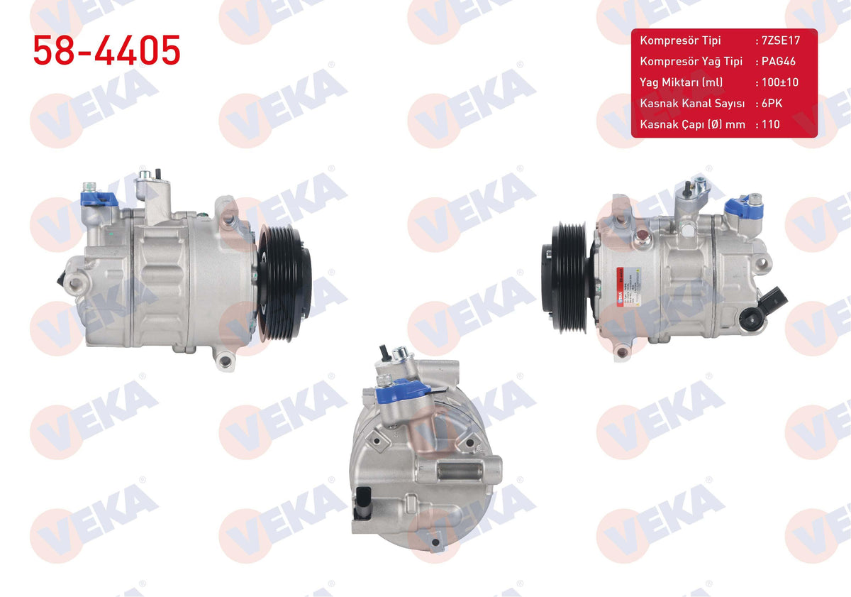 Veka 58-4405 A/C Compressor 6Pk 110mm Audi A3 1.6 2003-2012 / Seat Leon 1.4 TSI 2005-2012 / Skoda Superb 1.6 TDI 2010-2015 /