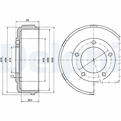 Delphi BF478 Rear Brake Drum Transit V184 (Single Wheel) 280X104 — Brake Rotors & Drums
