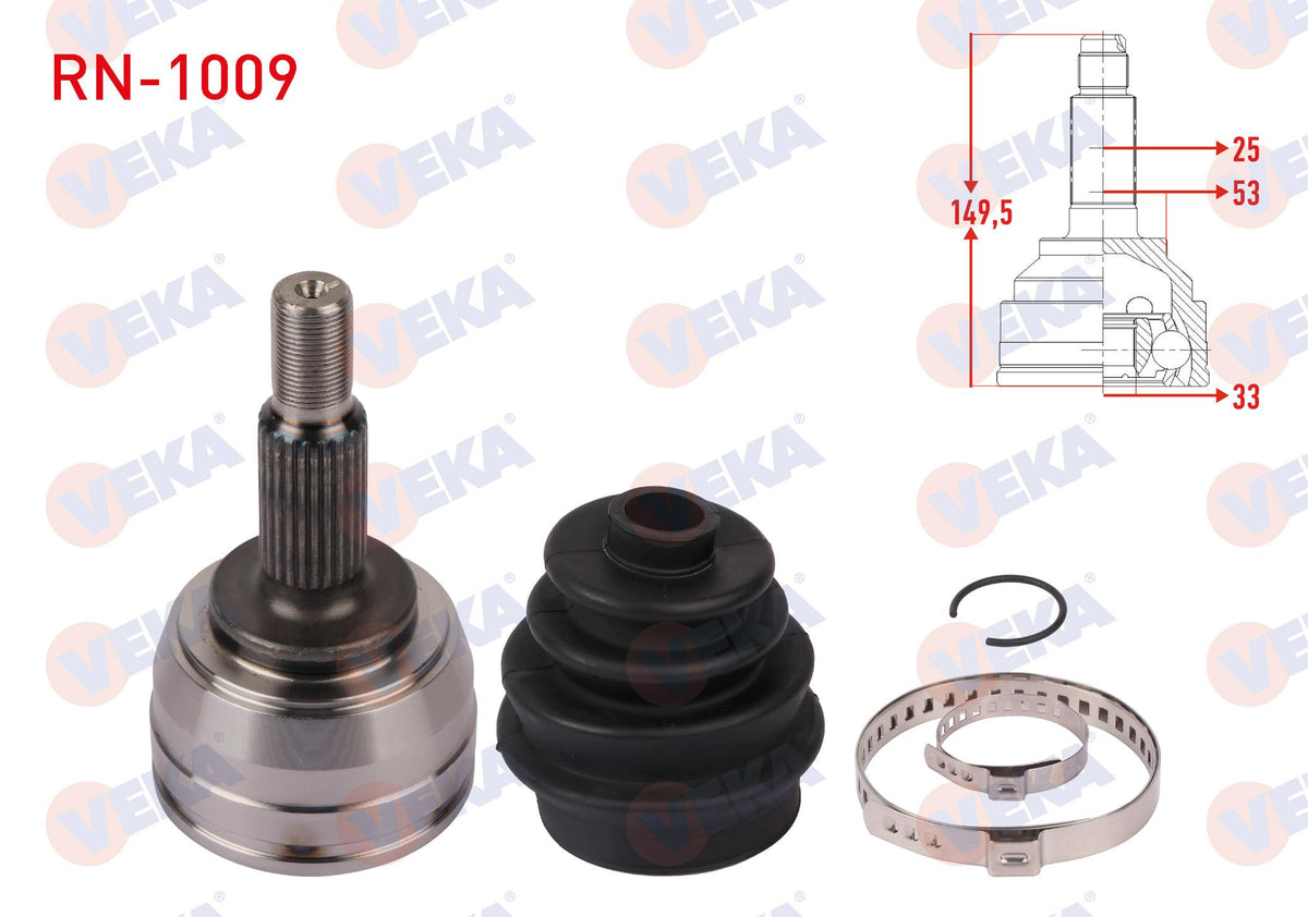 Veka RN-1009 CV Joint Left-Right Front Outer Length 149,5mm Renault Megane II (Bm0 / 1 — Axles, CV Joints & Boots