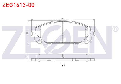 Zegen ZEG1613-00 Brake Pad Front Cable Drilled Jeep Cherokee (Kl) 2.0 Crd 2014-/ Cherokee (Kl) 3.2 V6 2014