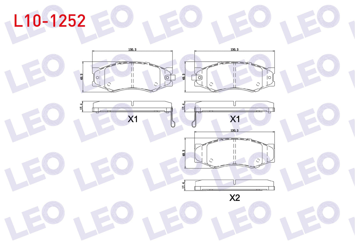 LEO L10-1252 Brake Pad Front with Wear Indicator Nissan Navara (D22) 2.5 dCi 1997-2004 / Pick Up (D21) 2.5 D 198 — Brake Pads