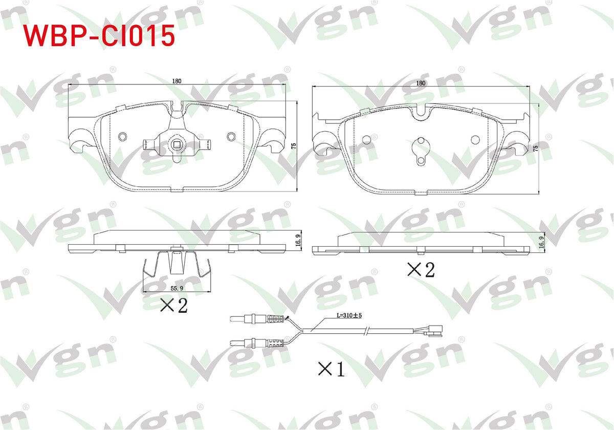 WGN WBP-CI015 Brake Pad Front with Connector Citroen C4 1.6 Thp 2009-2016 / Ds4 1.6 Thp-2.0 HDi 2011-/ Ds5 1.6 E — Brake Pads
