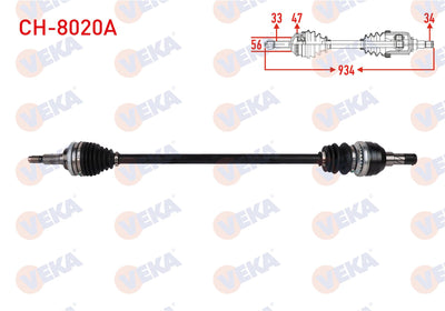 Veka CH-8020A Complete Axle Right Front with ABS 47 Outer Length 934mm Chevrolet Lacetti (J200) 1. — Axles, CV Joints & Boots