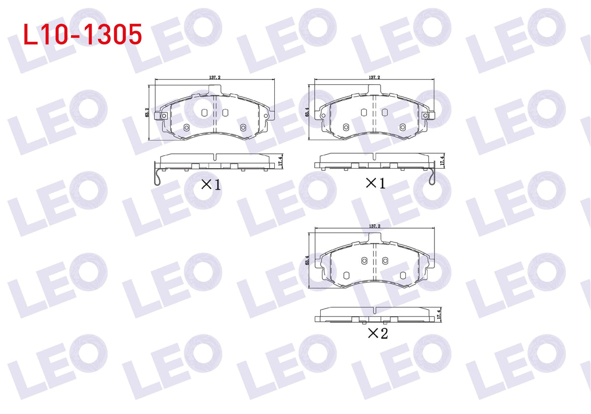 LEO L10-1305 Brake Pad Front with Wear Indicator Hyundai Elantra 1.6i 2001-2007 / Matrix (Fc) 1.5 CRDi 2001-2010 — Brake Pads
