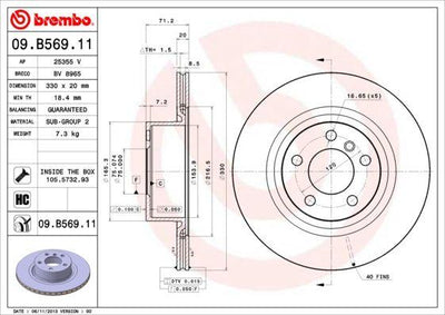Brembo 09.B569.11 Brake Disc Rear Single BMW X3 F25-X4 F26 12-19, Set of 2 — Brake Rotors & Drums