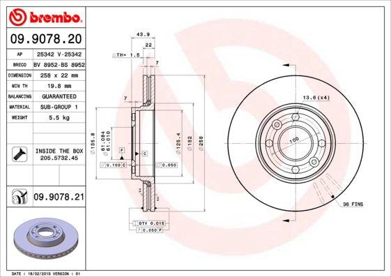 Brembo 09.9078.20 Brake Disc Front Renault Citan/Kangoo/Clio IV/Captur/Zoe/Dokker/Lodgy 1.2-1.6 — Brake Rotors & Drums