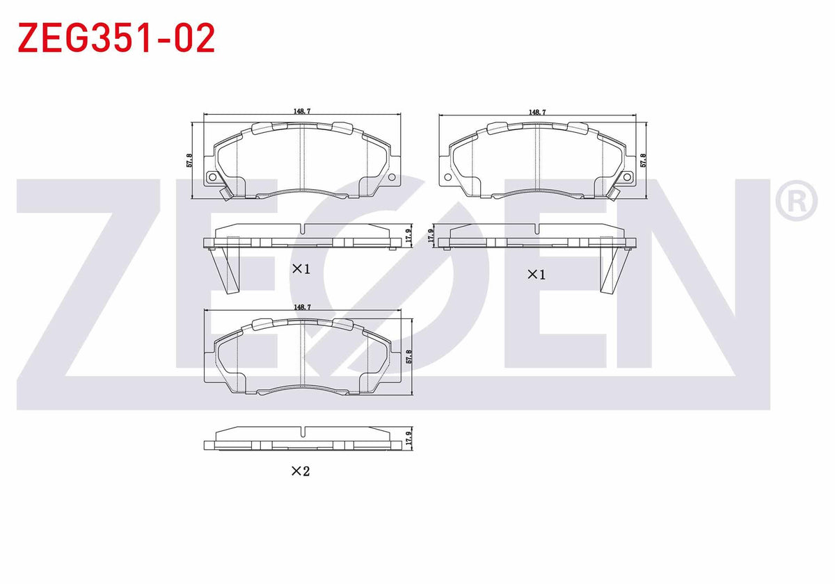 Zegen ZEG351-02 Brake Pad Front with Wear Indicator Honda Accord IV-V-VI 1.6i 2.0i 16V 1990-1993-1997 / Accord V — Brake Pads