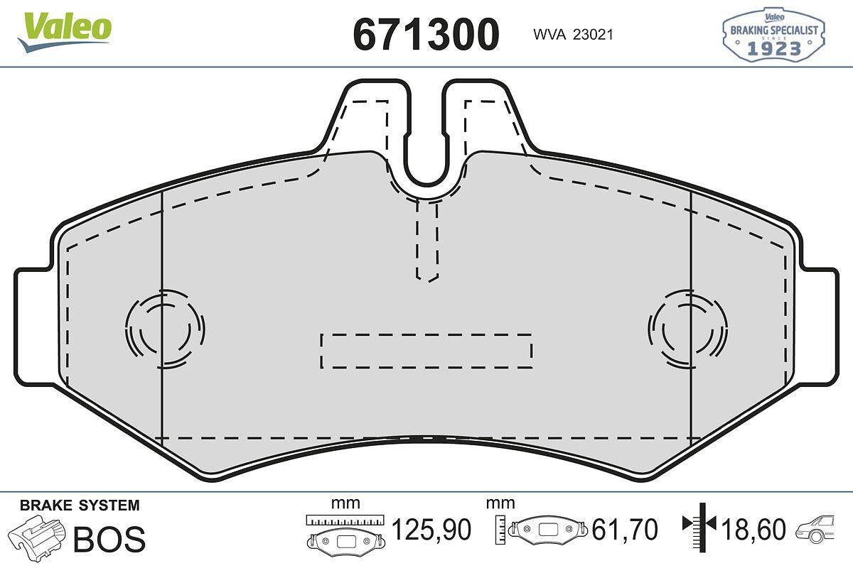 Valeo 671300 Brake Pad Rear G-Class W463 98 > Sprinter 99 > 06, Lt35 96 > — Brake Pads