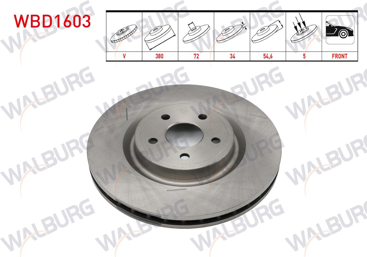 WALBURG WBD1603 Brake Disc Front Air 5 Bjn 380X34x72x54,6 Jeep Grand Cherokee IV (Wk — Brake Rotors & Drums