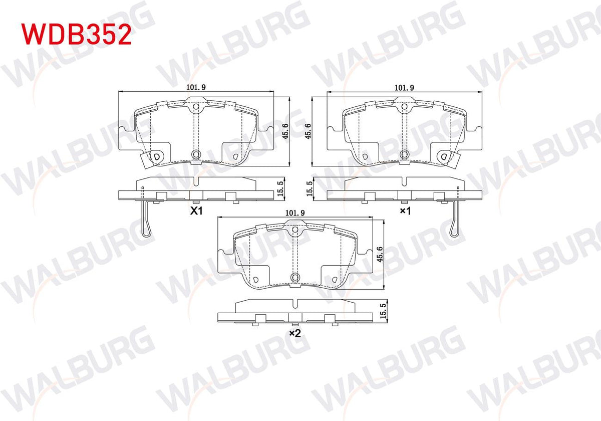 WALBURG WDB352 Brake Pad Rear with Wear Indicator Toyota Corolla 1.4 D 2007-2012 / Corolla 1.4 D-4D 2007-2012 / — Brake Pads