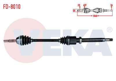 Veka FD-8010 Complete Axle Right Front Ford Transit (V347) 2.2 TDCi 130 Hp (Thin Shaft) with ABS 4 — Axles, CV Joints & Boots