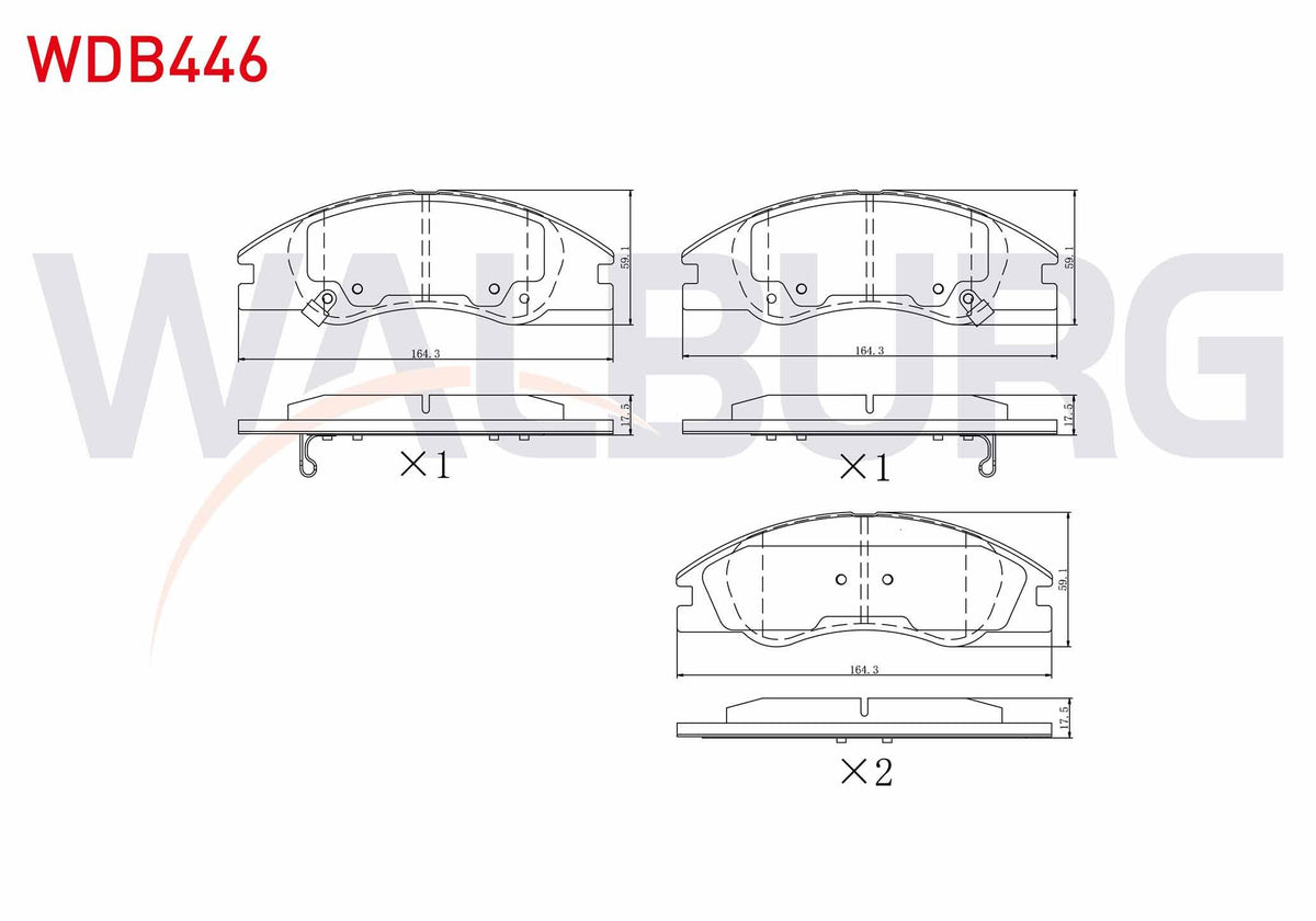WALBURG WDB446 Brake Pad Front with Wear Indicator Kia Cerato (Ld) 1.6i 2004-2012 / Kia Cerato (Ld) 1.5 CRDi 200 — Brake Pads
