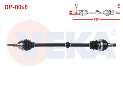 Veka OP-8068 Complete Axle Right Front Length 959mm Opel Astra G 2.0 16V 1998-2005 — Axles, CV Joints & Boots