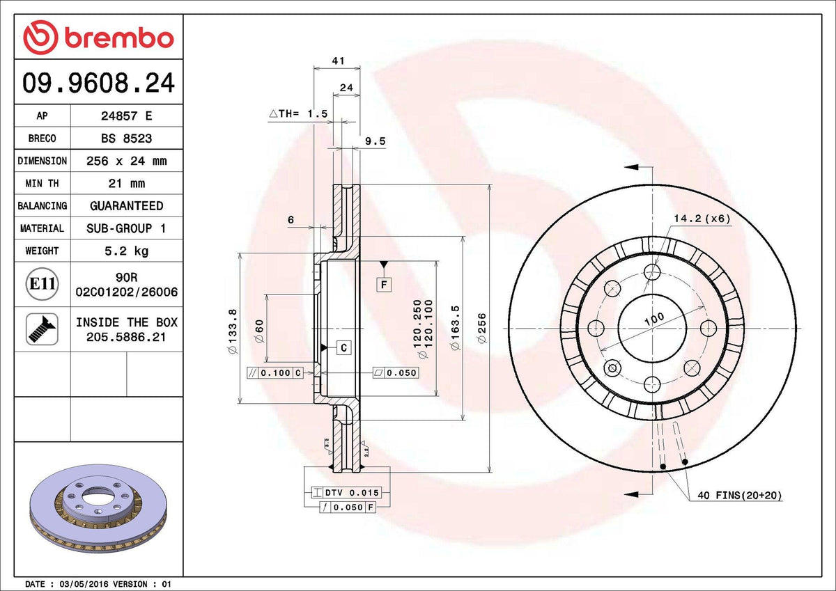 Brembo 09.9608.24 Brake Disc Front Standard Chevrolet — Brake Rotors & Drums