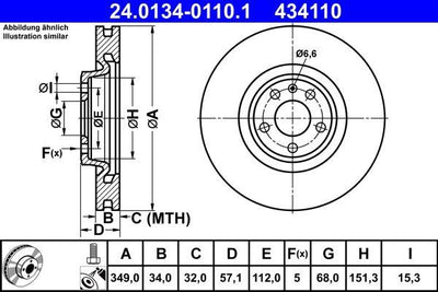 ATE 24.0134-0110.1 Brake Disc Front Audi A4-A5-Q7 2015 > A6 A8 Touareg 18 > | Set of 2