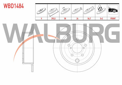 WALBURG WBD1484 Brake Disc Front Air 5 Bjn 293, 5X24x58x56 and 3 more models — Brake Rotors & Drums