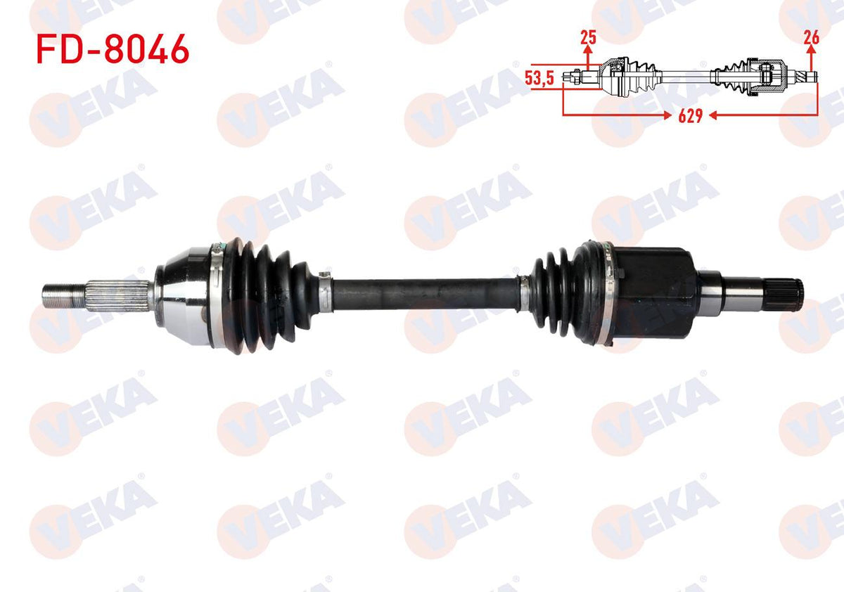 Veka FD-8046 Complete Axle Left Front Ford Transit Connect 1.8 TDCi 75 Hp Length 628mm 2002-2013 — Axles, CV Joints & Boots