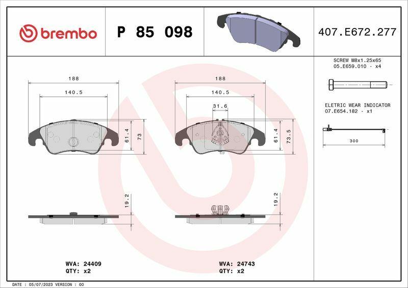 BREMBO P85098 Brake Pads for VW A4, A5, A6 2008