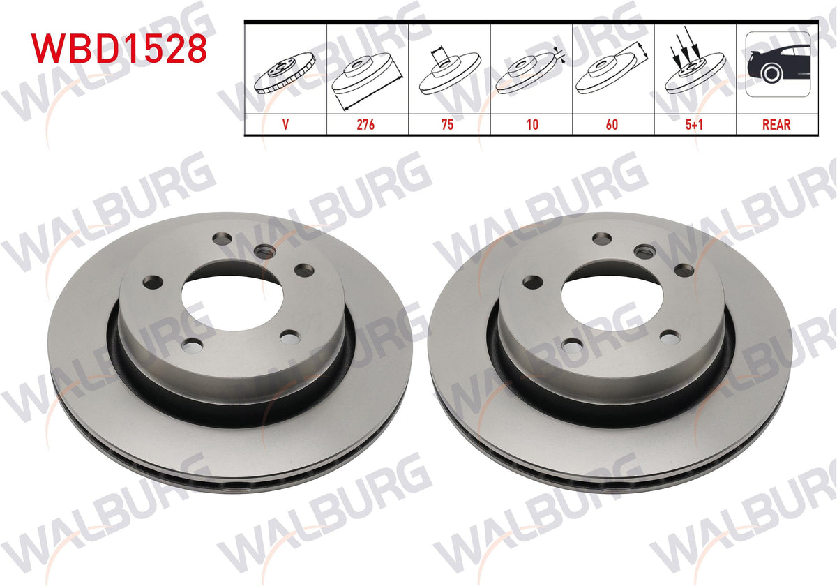 WALBURG WBD1528 Brake Disc Rear Air BMW 3 Series (E36) 316 i 5 Bjn 276X19x75x60 1990-1998 — Brake Rotors & Drums