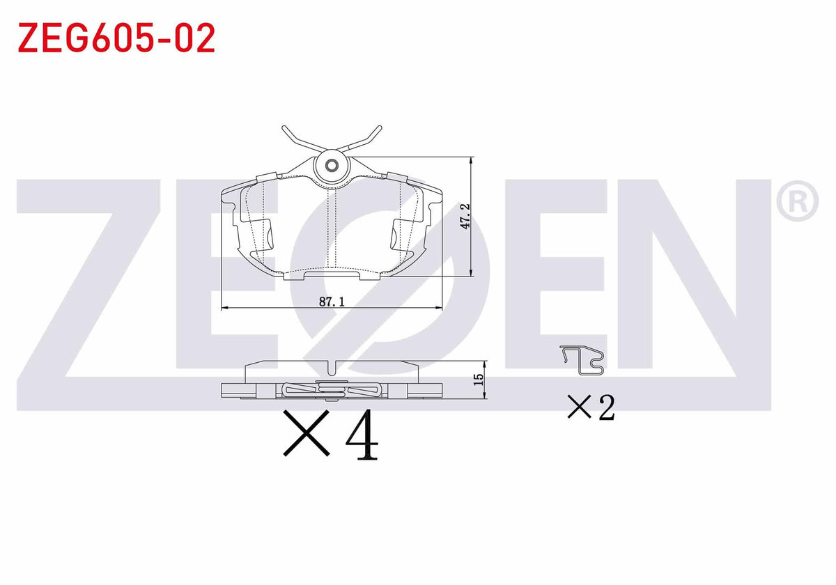 Zegen ZEG605-02 Brake Pad Rear Volvo S40 I 1.6i 16V 1995-2003 / S40 I 1.8i 16V 1995-2003 / S40 I 1.9 TD 1995-2003 / Mitsubishi Carisma (Da) 1.8 GDI 1995-2006 / Colt VI 1.3 2002-2012 / Colt