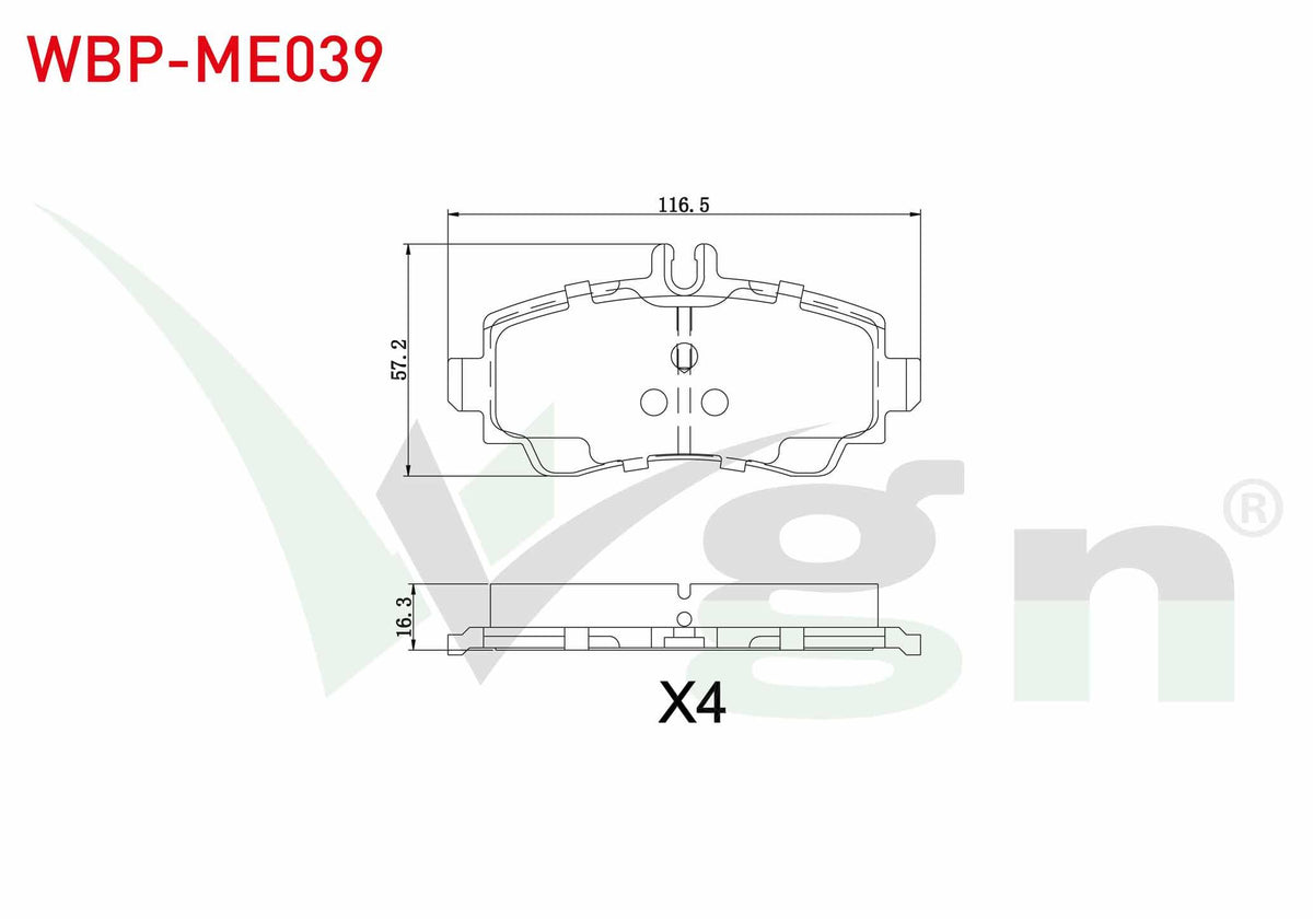WGN WBP-ME039 Brake Pad Front Mercedes A Series (W168) A 160 1997-2004 / (W168) A 170 CDI 1997-2004 — Brake Pads