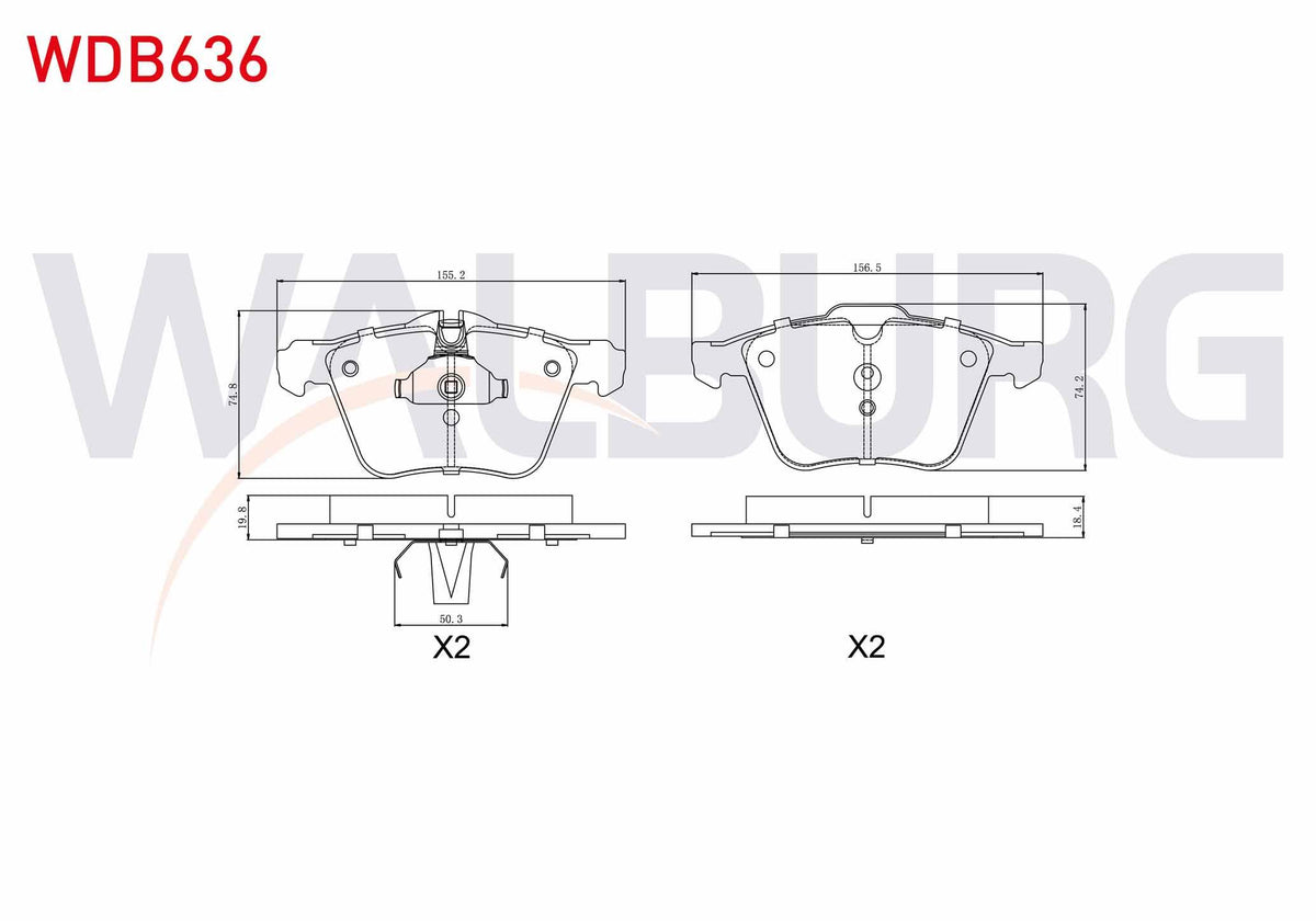 WALBURG WDB636 Brake Pad Front Volvo S60 II 1.6 2010-/ S60 II 2.0 2010-/ S60 II 2.0 D 2010-/ S80 II T5 2006-/ V7 — Brake Pads