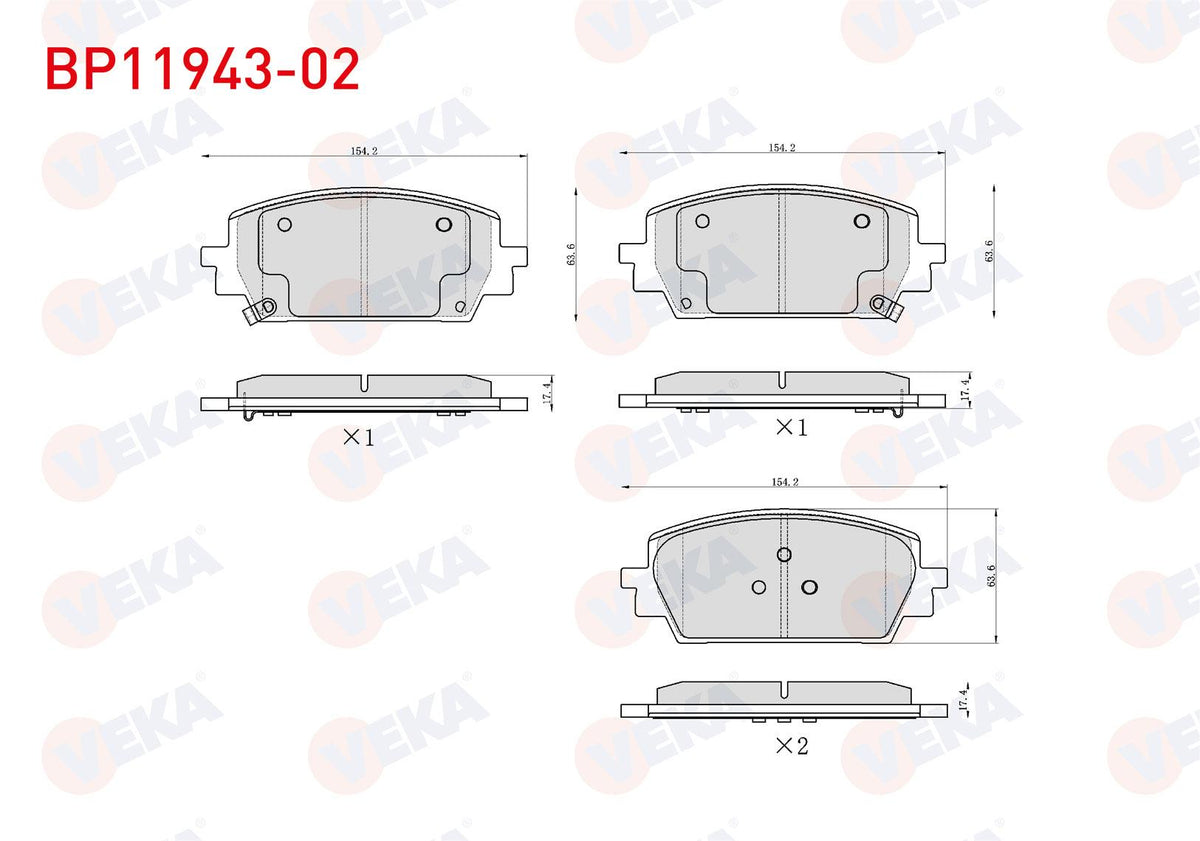 Veka BP11943-02 Brake Pad Front with Wear Indicator Hyundai Santa Fe 1.6 T-GDI-2.2 CRDi 2020-/ Kia Sorento 2.2 C — Brake Pads