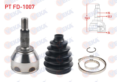 Veka PT FD-1007 CV Joint Left-Right Front Outer Ford Transit Connect 1.8 TDCi 75 Hp 25X24x53.5 Len — Axles, CV Joints & Boots