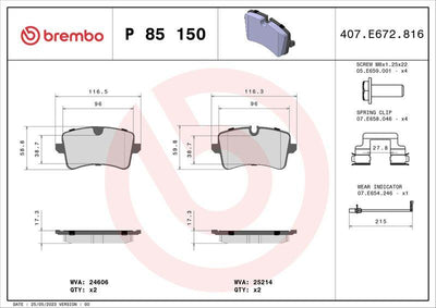 Brembo P85150 Brake Pad Rear 18mm Audi A6 A7 11-18 — Brake Pads