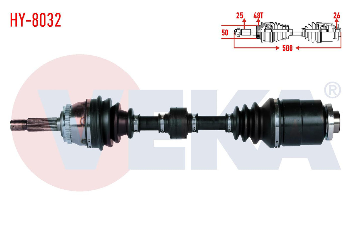Veka HY-8032 Complete Axle Right Front Hyundai Accent Era 1.5 CRDi ABS li 48 Outer Length 588mm 20 — Axles, CV Joints & Boots