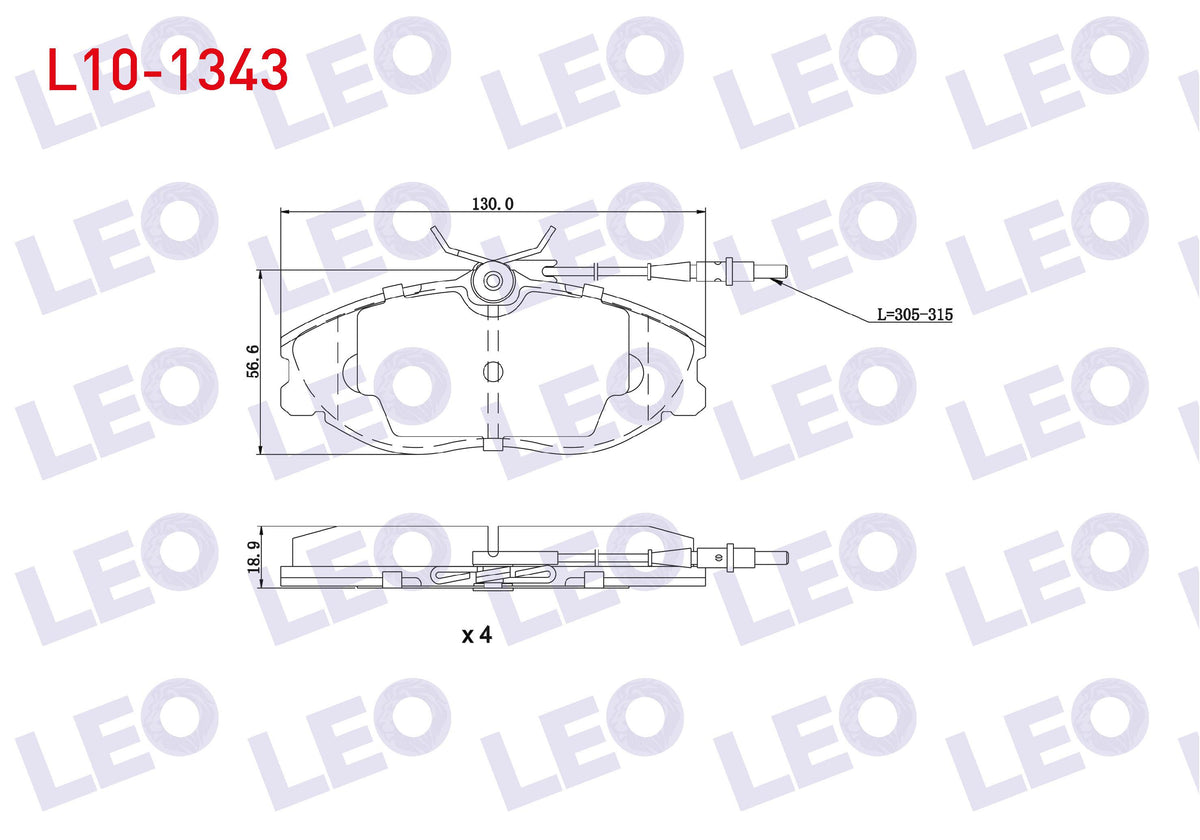 LEO L10-1343 Brake Pad Front with Connector Peugeot 406 (8B) 2.0i 15 Rim 1995-2004 / 406 (8B) 2.0 HDi 15 Rim 199 — Brake Pads