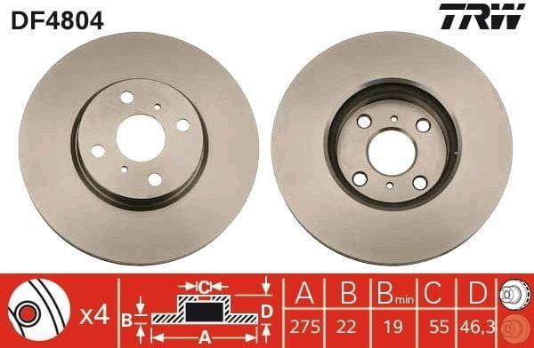 TRW DF4804 Disc Brake - Ventilated Design for 2012 Yaris 1.3-1.5 — Brake Rotors & Drums