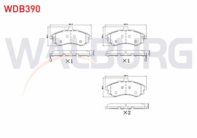 WALBURG WDB390 Brake Pad Front with Wear Indicator Hyundai Elantra 1.6i 2001-2007 / Matrix (Fc) 1.5 CRDi 2001-20 — Brake Pads