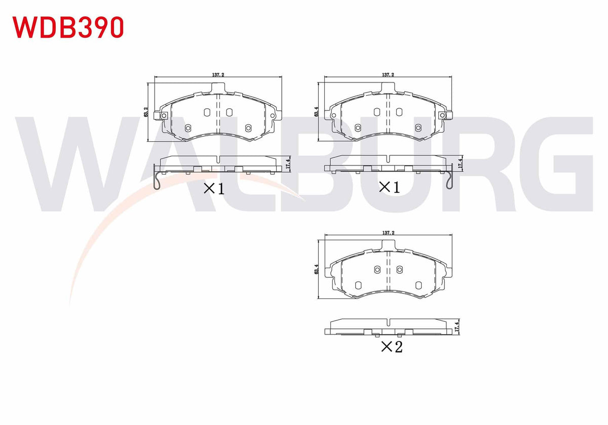 WALBURG WDB390 Brake Pad Front with Wear Indicator Hyundai Elantra 1.6i 2001-2007 / Matrix (Fc) 1.5 CRDi 2001-20 — Brake Pads