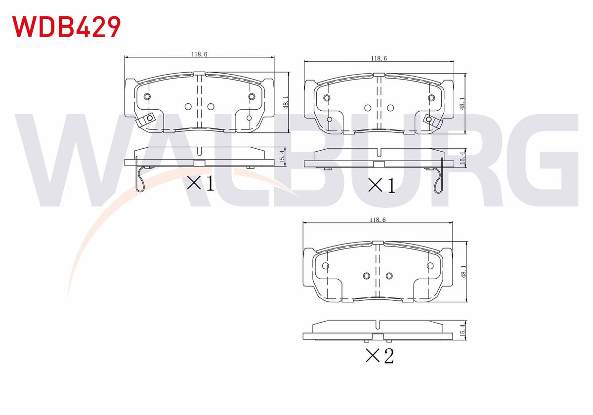 WALBURG WDB429 Brake Pad Rear with Wear Indicator Hyundai Santa Fe (Cm) 2.2 CRDi 2006-2012 / Santa Fe (Cm) 2.7i — Brake Pads