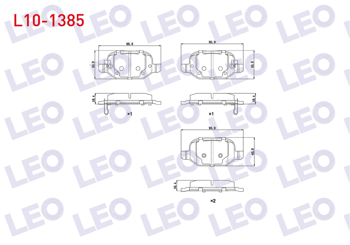 LEO L10-1385 Brake Pad Rear Fiat 500L 1.6 Mjt 2012-/ 500L 1.3 Mjt 2012-/ 500L 0.9 2012-/ 500L 1.4 2012 — Brake Pads