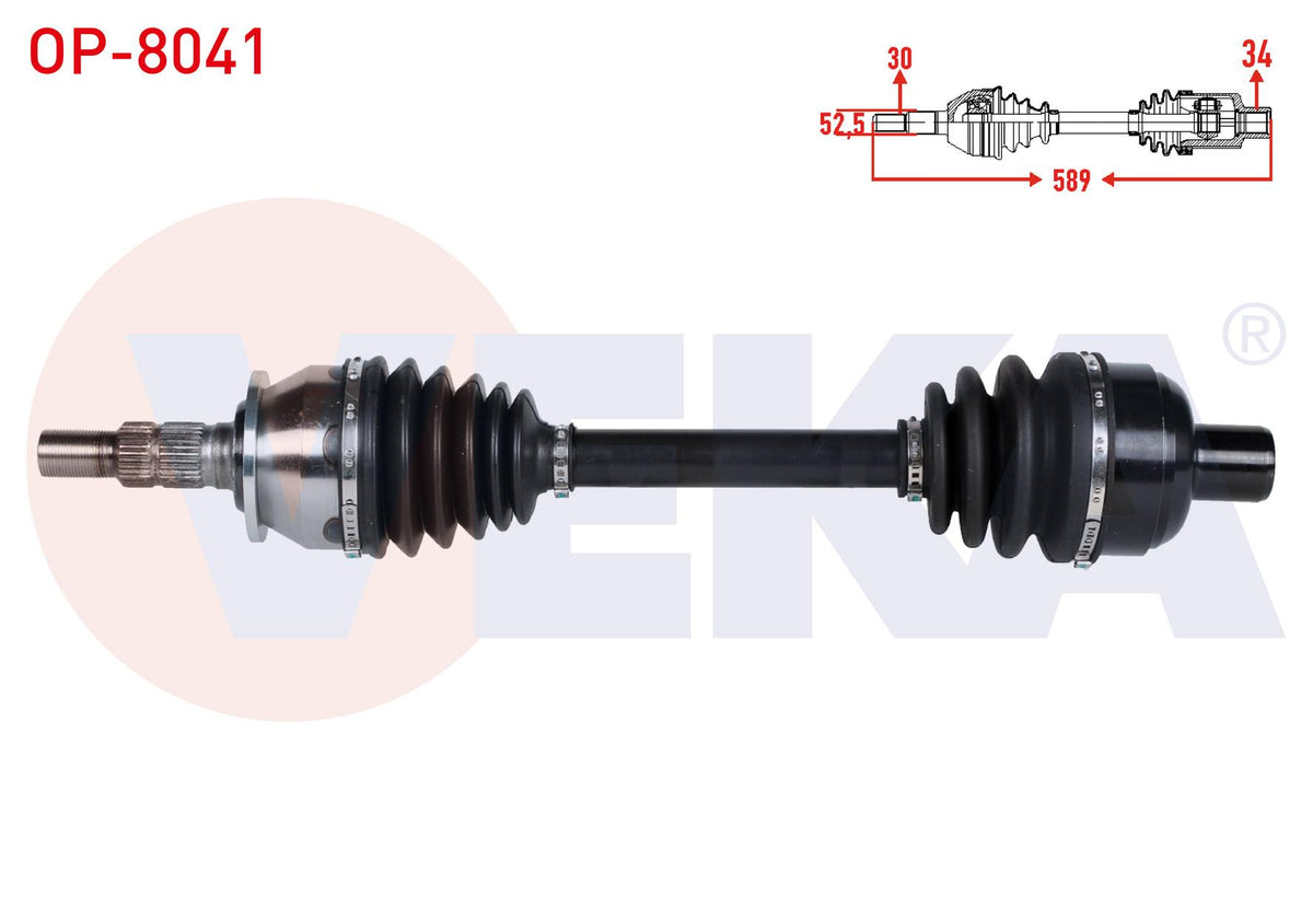 Veka OP-8041 Complete Axle Right Front Length 589mm Opel Astra J 1.6 Turbo (A16let) M-T 2009-2016 — Axles, CV Joints & Boots