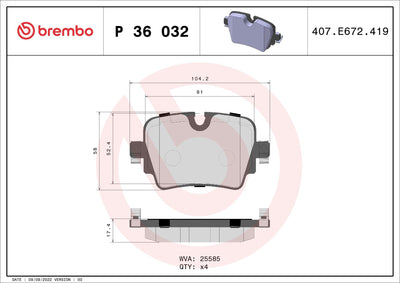 Brembo P36032 Brake Pad Rear Jaguar F-Type 3.0 5.0 12-Xj 2.0 3.0 3.0D 5.0 09-Low-Met — Brake Pads