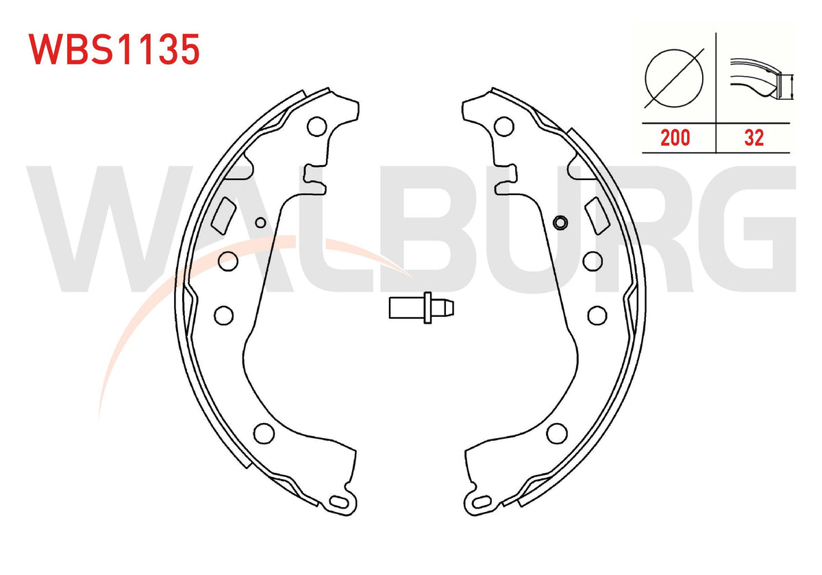 WALBURG WBS1135 Brake Shoe Rear 200X32 Toyota Yaris 1.0i-1.3i 1999-2005 / Celica 1.8 1993-2005