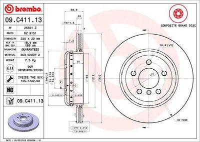 Brembo 09C41113 Brake Disc Rear BMW F10 F11 F18 — Brake Rotors & Drums
