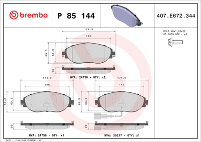 Brembo P85144 Brake Pad Front (VW Golf 13-Passat 15-Audi A3 13-Seat Leon 13-Skoda Octavia 13 -) — Brake Pads