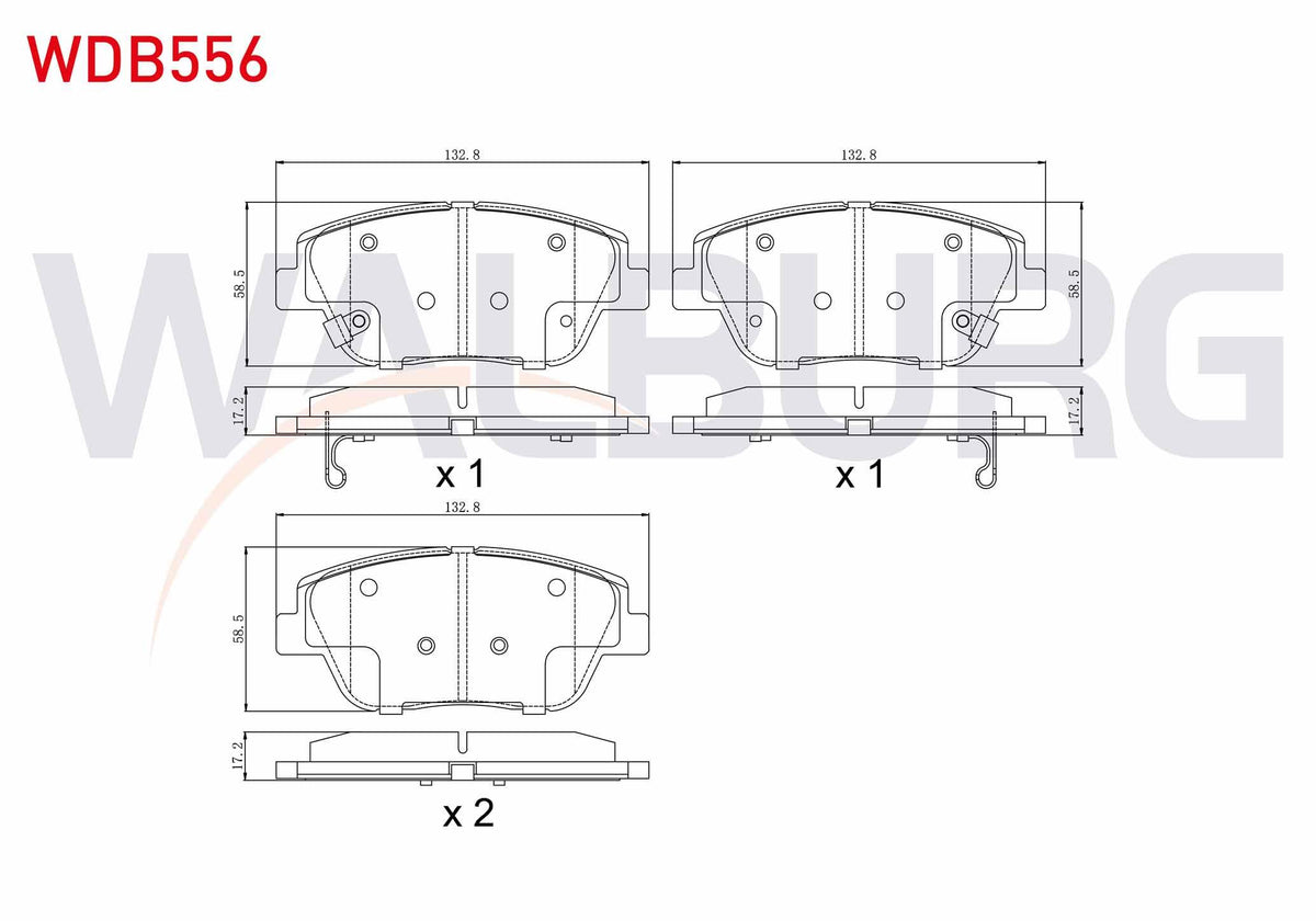 WALBURG WDB556 Brake Pad Front with Wear Indicator Kia Rio III 1.25 Cvvt 2011-2014 / Rio III 1.4 Cvvt 2011-2014 — Brake Pads